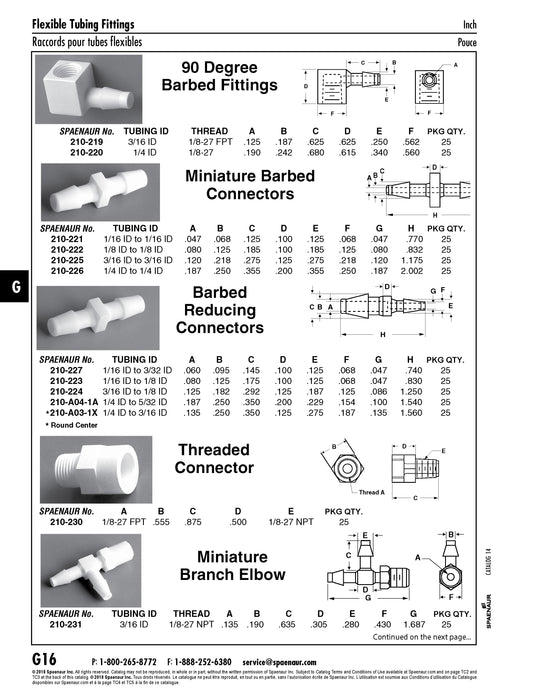 Connecteur miniature à barbelures pour tubes de 1/16" à 1/8" de diamètre intérieur, en nylon