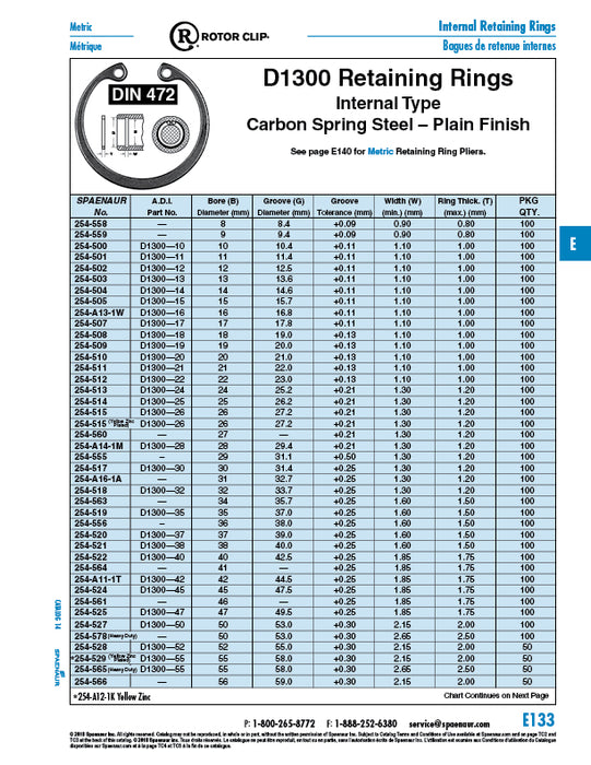 Retaining Ring-Internal DIN 472 47mm Bore DIA x 49.5mm GRoove DIA High Carbon Spring Steel Plain DIN 472 47