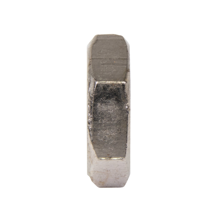 Écrou hexagonal bas, DIN 439B M6 x 1,00, 10 mm WAF, 3,2 mm TH CL4 Acier forgé à froid Nickelé DIN 439B/04-NP M6 par Spaenaur Inc.