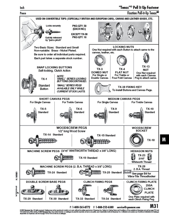 "Tenax" Hex Nut for Screw Pegs 3/16" Whitworth Thread Brass, Nickel Plated by Spaenaur Inc.