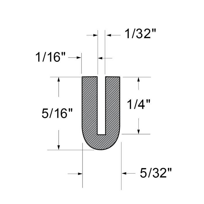 Extrusion en forme de « U » 5/32 po de base x 5/16 po de diamètre extérieur HT x 3/32 po d'épaisseur de paroi Composé EPDM 65-75 Duro 100 pi/rouleau par Spaenaur Inc.
