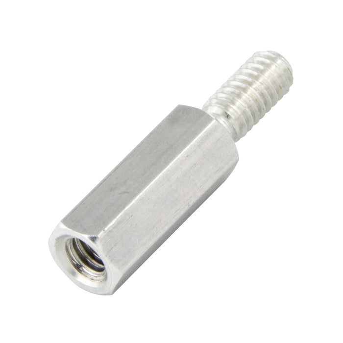Hex Spacer, Male/Female Threaded, Hole Depth 3/8", Stud LGTH 1/4", #6-32 UNC, 1/2" LGTH, 1/4" A.F. Aluminum Alloy 2011T3