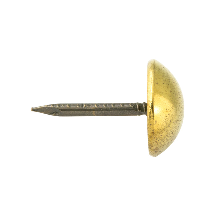Upholstery Nail, High Crown Style 1/2" Head DIA x 3/16" Head THK x 23/32" Sh Brass Head/Steel Shank Polished