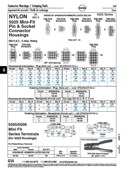 Connector Housing, 6 Circuit Female Receptacle .062" (1.58mm) 5025 Series Nylon Ul 94V-2 by Molex®