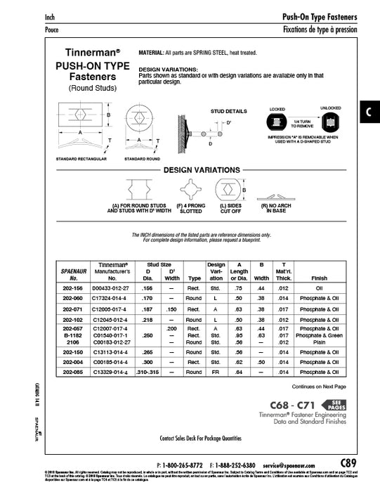 Écrou à ressort à emboîter pour goujon carré de 11/64", en acier à ressort traité thermiquement, phosphaté et huilé, fabriqué par Spaenaur Inc.