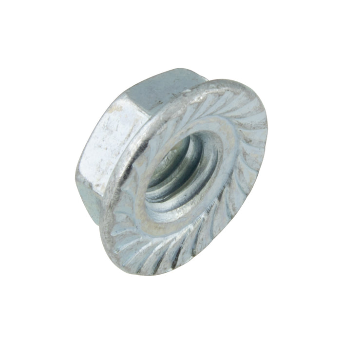 Écrou hexagonal à bride dentelée 3/8"-16 UNC, épaisseur 0,359", AF 9/16", diamètre de bride 3/4", en acier à faible teneur en carbone, cémenté et zingué, fabriqué par Spaenaur Inc.