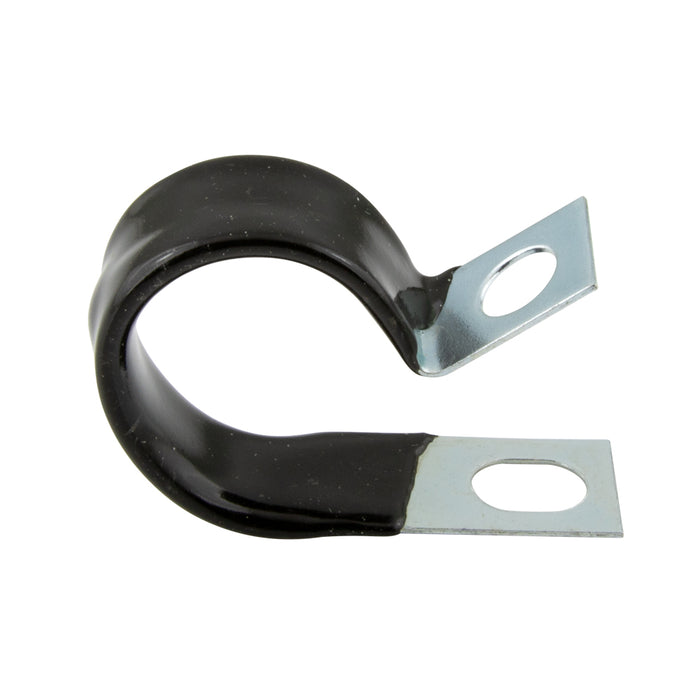 Cable & Wire Clip, Light-Duty Closed Type - Furnished Open, 3/8" DIA Capacity, .593" C to C Steel Zinc with Clear Chromate Black Vinyl Cushion