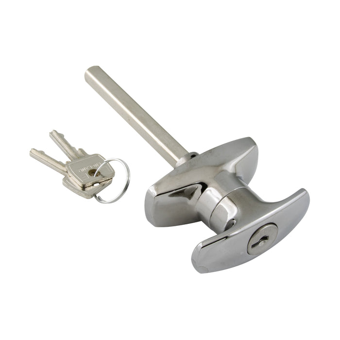 Locking T Handle, Keyed Alike, Fix to Right Edge Of Door 90 Degree Anti-CLockwise Movment Die-Cast Chrome Plated by Spaenaur Inc.