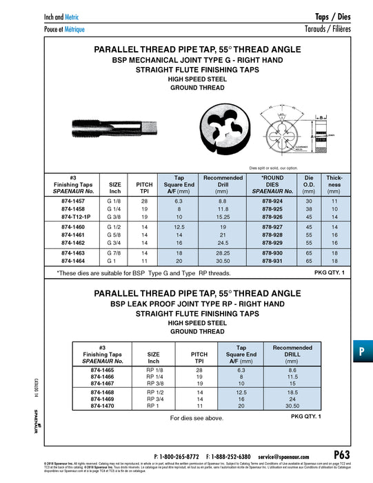 Round Die, 38mm O,D x 10mm Thick for G And Rp Threads G 1/4-19 High Speed Steel Ground Thread DIN 223/HSS G1/4