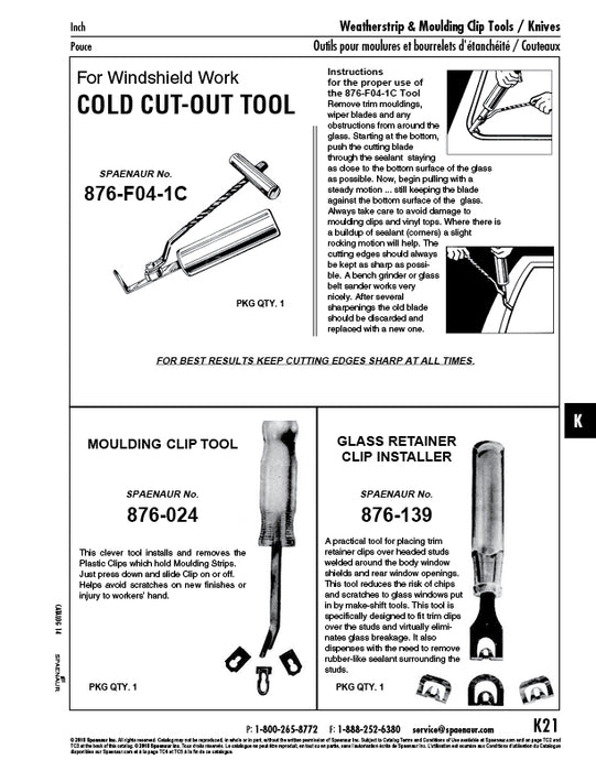 Glass Retainer Clip Installer tool by Spaenaur Inc.