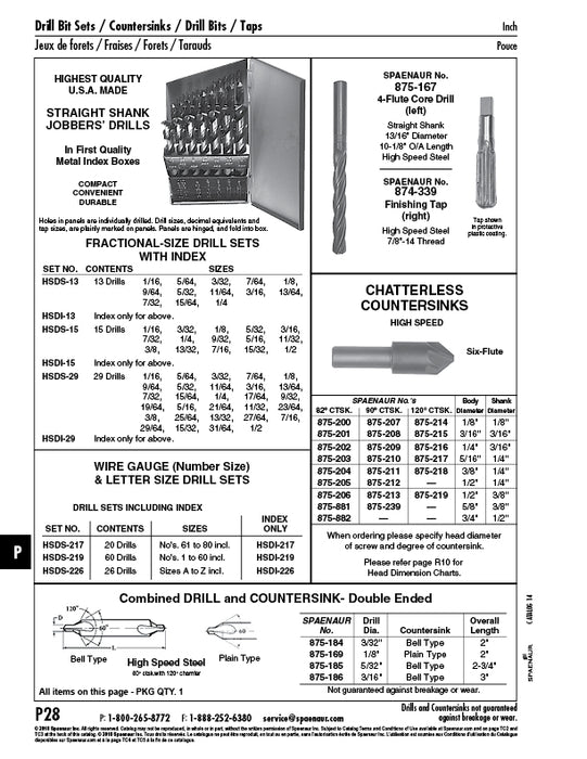 Chatterless Countersink, 6 Flute (120 Degree Countersunk) 3/16" Head DIA x 3/16" Shank DIA High Speed Steel Plain Ck-3/16-60