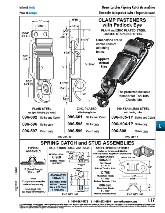 Attache à pince avec œillet pour cadenas et trou de rivetage 300 en acier inoxydable par Spaenaur Inc.