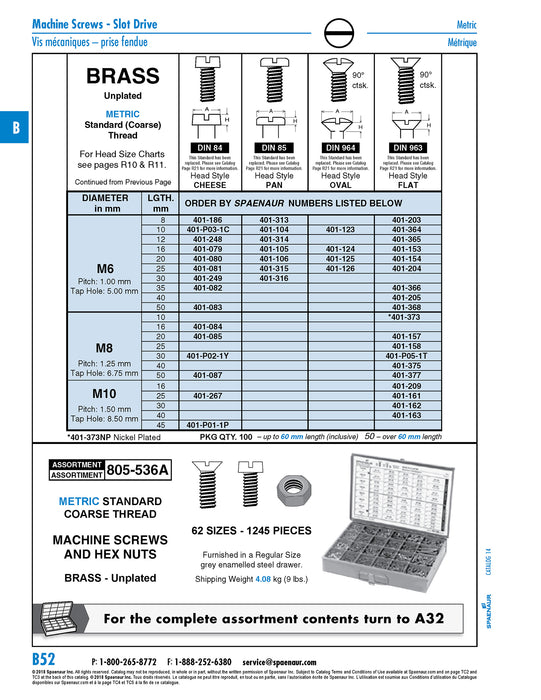 Machine Screw Slot Cheese HD DIN 84 M10 x 1.50 x 25mm LG Brass DIN 84/BR M10X25