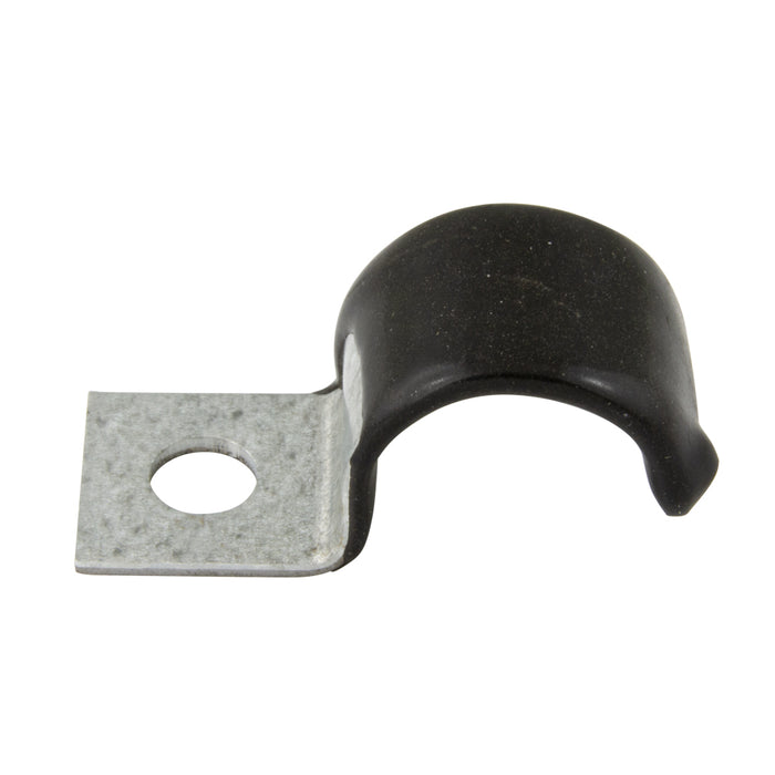 "Half" Clip, Cushioned 7/16" Clamp DIA, 7/32" Hole DIA .625" C to C Steel Hot Dipped Galvanized Black Vinyl Cushion by Spaenaur Inc.