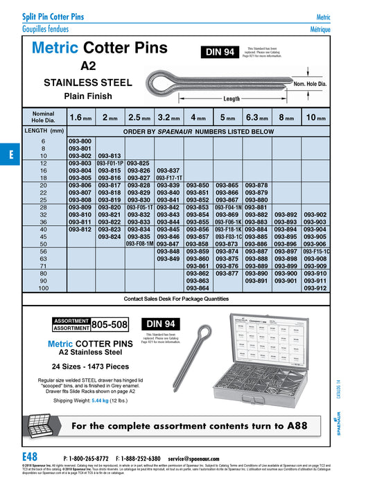 Cotter Pin 2.5mm x 50mm A2 Stainless Steel DIN 94/A2 2.5X50