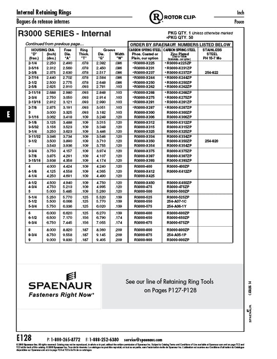 Internal Retaining Ring 2-3/8" Housing DIA PH 15-7 MO Stainless Steel by Rotor Clip