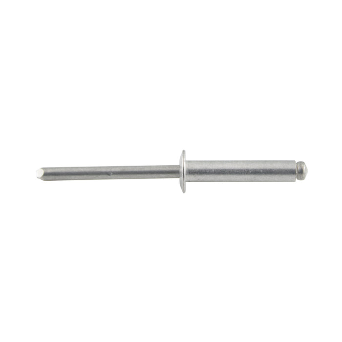 Rivet pop à tête bombée à fixation souple, extrémité ouverte, 1/8 po de diamètre x 0,265 po de longueur (grip de 0,063 à 0,125 po), aluminium 1100, sans finition, spécification IFI 114, grade 11.