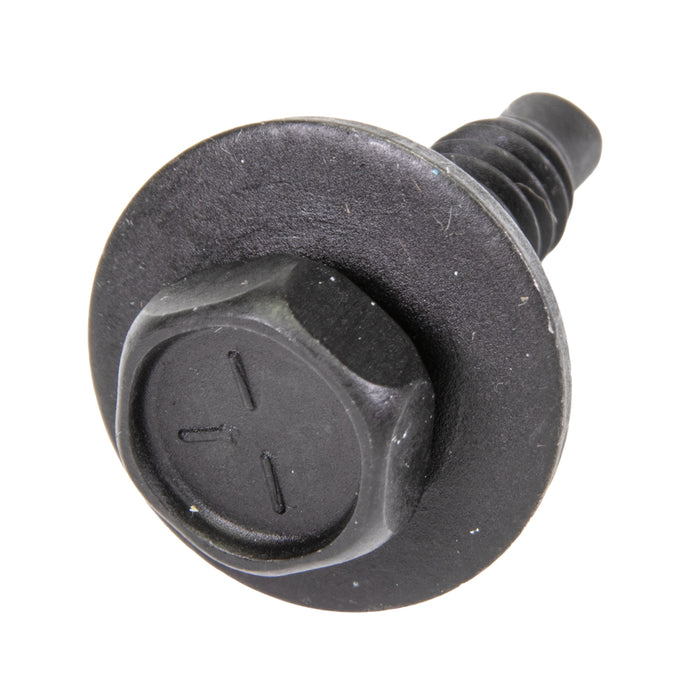 Sems Indented Hex Hd Machine Screw, With 3/4" OD Flat Washer, Dog Point, 1/4"-20 UNC X 15/16", Low Carbon Steel Black Phosphate, And Oil by Spaenaur Inc.