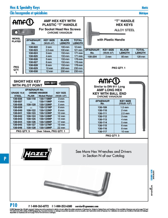 Hexagon Key with Pilot, DIN 6911 8mm Steel Plain DIN 6911/ST 8mm by Spaenaur Inc.
