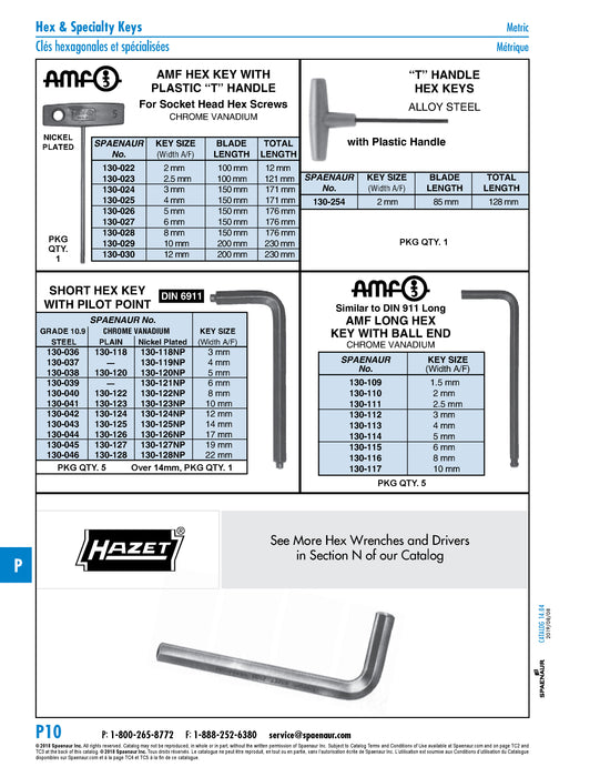 Clé hexagonale à tête sphérique à long bras Bm911 10 mm A/F en acier au chrome-vanadium