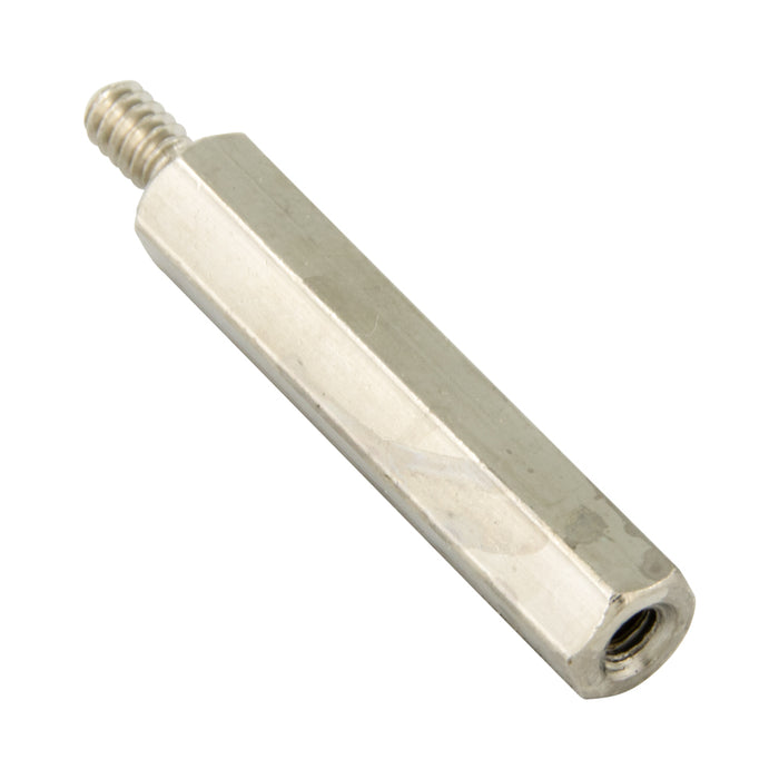 Hex Spacer, Male/Female Threaded, Hole Depth 7/16",Stud LGTH 3/8" Threaded #8-32 UNC, 2" LGTH, 1/4" A.F., Brass, Nickel Plated by Spaenaur Inc.