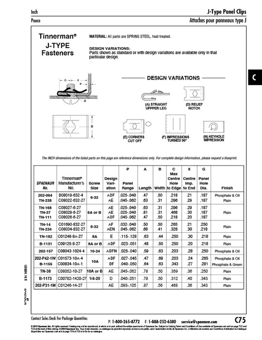 Écrou à ressort de type « J » pour SMS n° 14A, gamme de panneaux 0,093-0,105 po, acier à ressort traité thermiquement, finition lisse, par Tinnerman®.