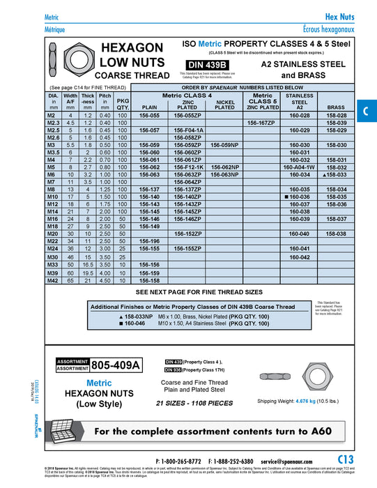 Hex Low Nut, DIN 439B, M33 x 3.50 Pitch CL 4 Steel Plain DIN 439B/04 M33