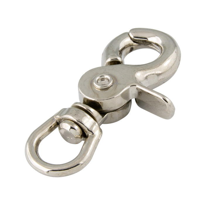 Snap Hook, Swivel Eye, DIN 5289 10mm Eye, 55mm Oal, 10mm Snap Opening Die-Cast Zinc, Nickel Plated