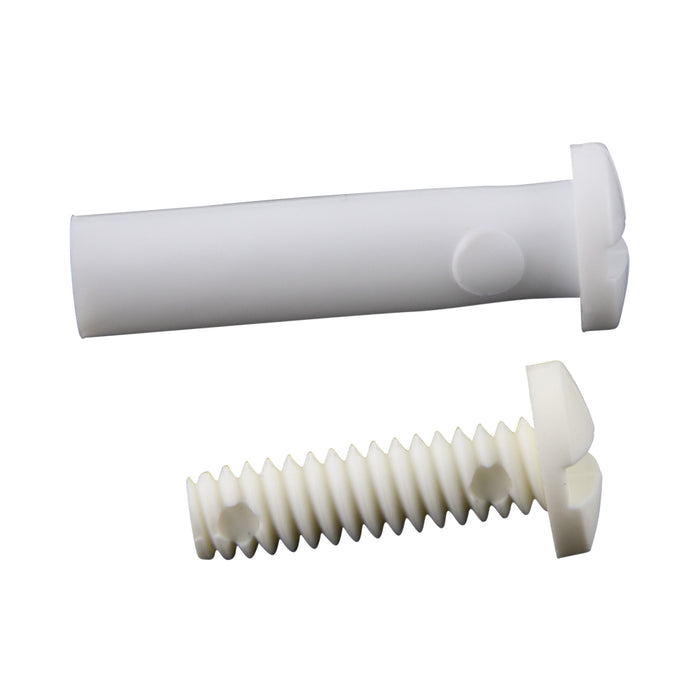 Binder Post & Screw (Nylon), Slot Head, Rapid Assembly, .240" DIA x 1" LG Polyethylene Post, White Colour