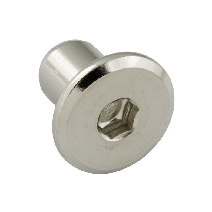 Écrou borgne Rampa® de type RFL, empreinte hexagonale de 5 mm, M6, diamètre de tête de 17 mm (tête plate), diamètre du corps de 9 mm x longueur sous tête de 12 mm, en acier nickelé par Rampa®