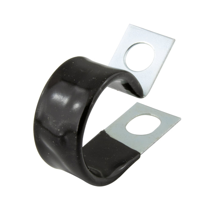 Cable & Wire Clip, Light-Duty Closed Type - Furnished Open, 3/8" DIA Capacity, .593" C to C Steel Zinc with Clear Chromate Black Vinyl Cushion