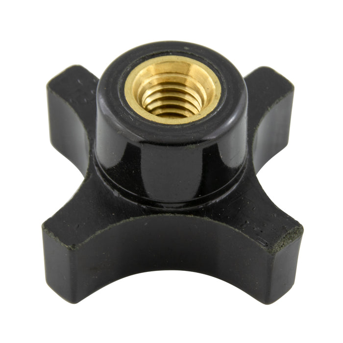 4 Prong Knob Thru Hole Style W/BRass Insert 1/4"-20 UNC Nylon Black