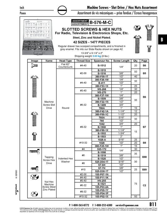 Plastikit Of Slot Round HD Machine Screws with Hex Nuts 27 Inch Sizes, 175 Pcs, Steel PLTD