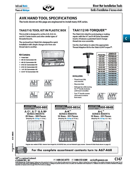 Conversion Kit for Insert Placing Tool 1/4"-20 UNC by Spaenaur Inc.