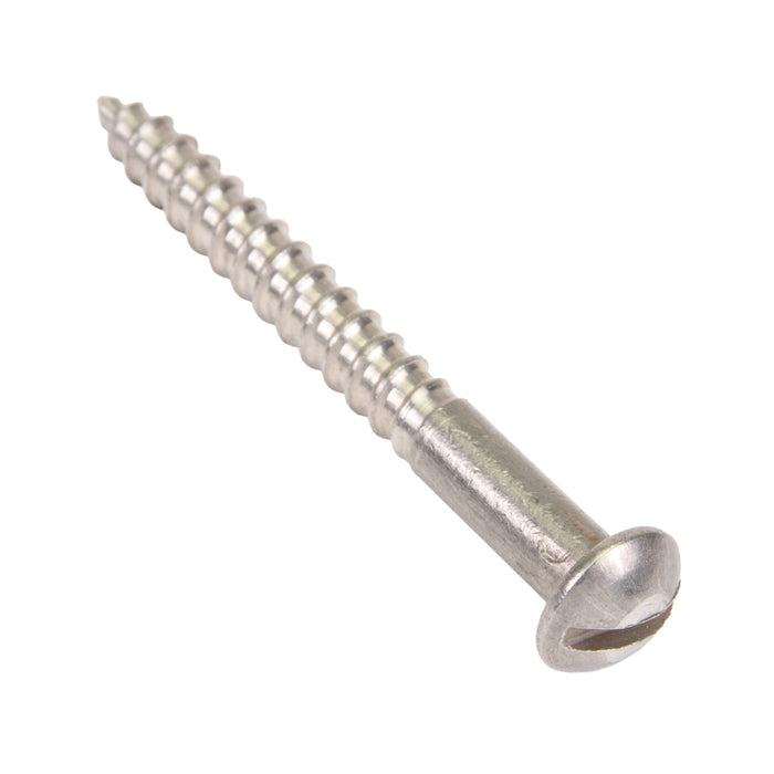 Wood Screw, Round Head, Slotted, #8 x 1/2" Length, Stainless Steel, ASME/ANSI B18.6.1 by Spaenaur Inc.