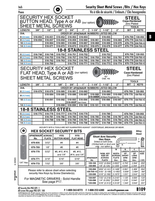 Tapping Screw, Flat Head Security Hex Socket Drive, #10 x 2" Length, Stainless Steel
