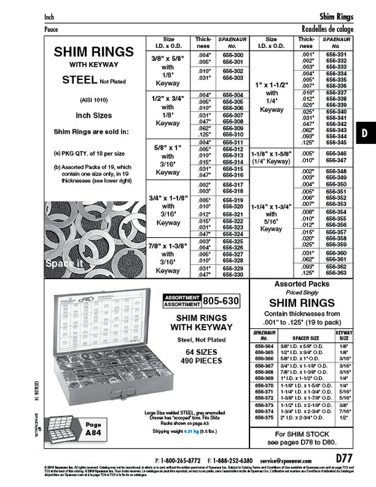 Arbor Spacer with 1/4" Keyway 1" ID x 1-1/2" OD x .001" THK Steel AISI 1010 Plain