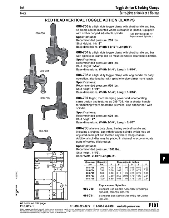 Red Head Vertical toggle Clamp 8.69" O/A LGTH, 1000 Lbs. Capacity Cast Malleable Iron Base Finish Zinc Plate (Mfg Option)
