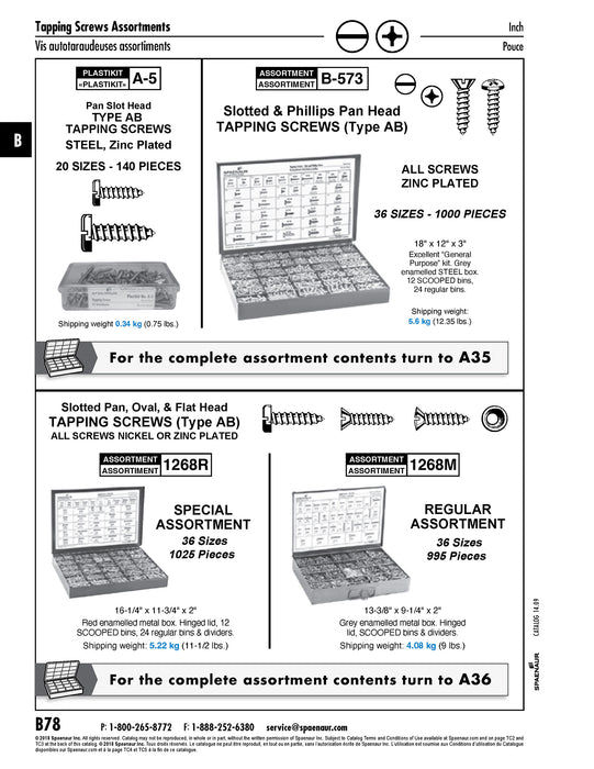 18-8 Stainless Steel Slot Tapping Screws Assortment by Spaenaur Inc.