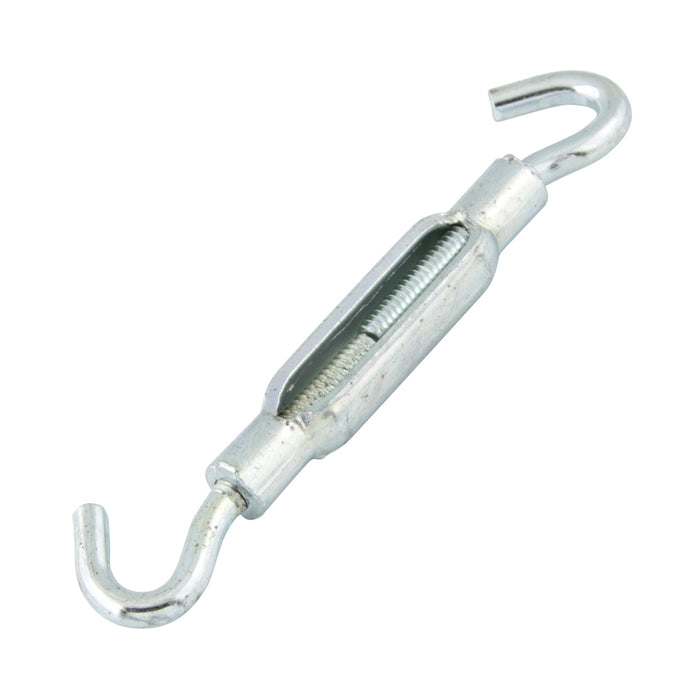 Tendeur, crochet et crochet Filetage 1/4"-20 (diamètre du matériau 0,212") Longueur ouverte 7-3/8", longueur fermée 5-1/4", prise 2-1/8" Acier zingué par Spaenaur Inc.