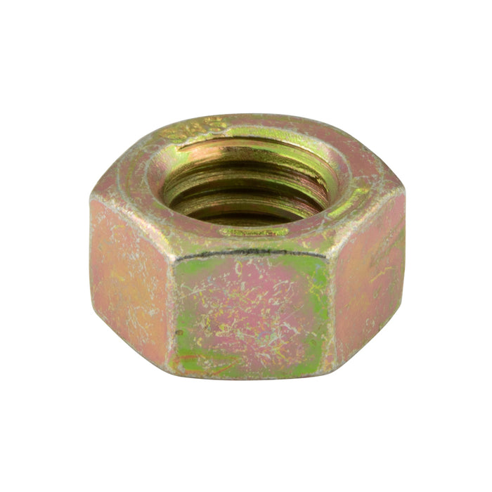 Hex Nut, Finished 5/16"-18 UNC (1/2" AF x 17/64" THK) Grade 8 Steel Yellow Zinc Plated Dichromate Dipped ANSI B18.2.2-1982