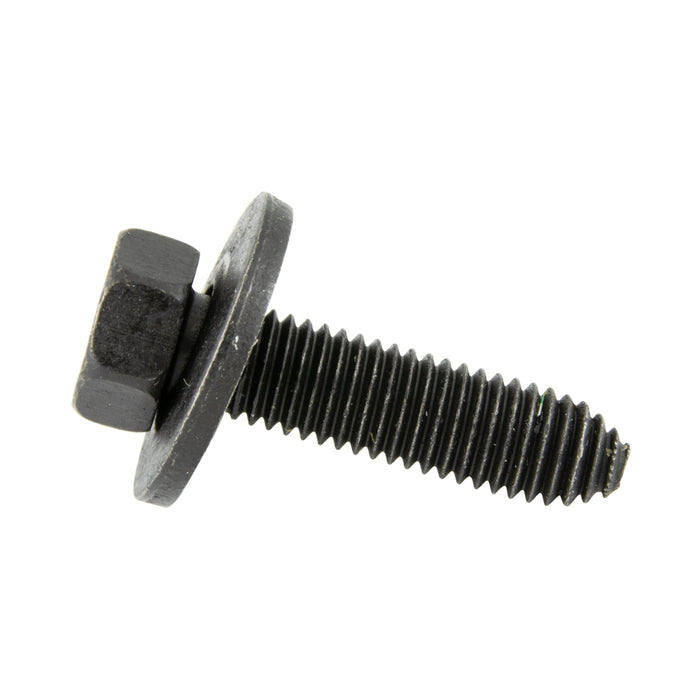 Sems Machine Screw Indented Hex Hd, With 1" OD Flat Washer, Dog Point, 3/8"-16 UNC X 1 3/16" Length, Low Carbon Steel, Phosphate & Oil by Spaenaur Inc.
