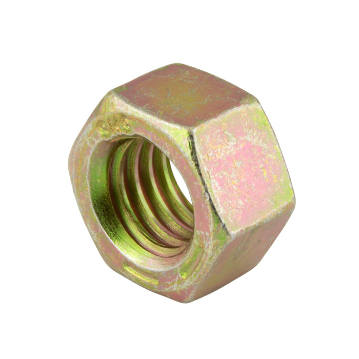 High Tensile Hex Nut Finished 1"-14 Uns (1 1/2" AF x 55/64" THK) Grade 8 Steel Yellow Zinc Plated Dichromate Dipped ANSI B18.2.2-1982