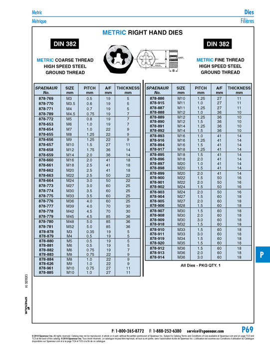 Hexagon Die, DIN 382, Fine Pitch M35 x 1.50 High Speed Steel Ground Thread DIN 382/HSS/Fine M35X1.5