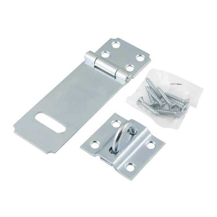 Safety Hasp,Loose Staple, W/Screws Riveted Pin, 3-1/2" Closed Length 1-1/2" Width Steel Zinc Plated by Spaenaur Inc.