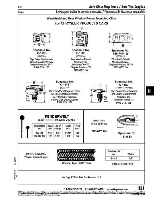 Door Trim Panel Clip, Chry #6003349 (Used On Cardboard Panels) Natural Nylon