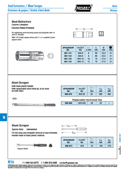 Stud Extractor W/ 1/2" Square Drive for M10 Studs Chrome Vanadium Chrome Plated Polished by Spaenaur Inc.