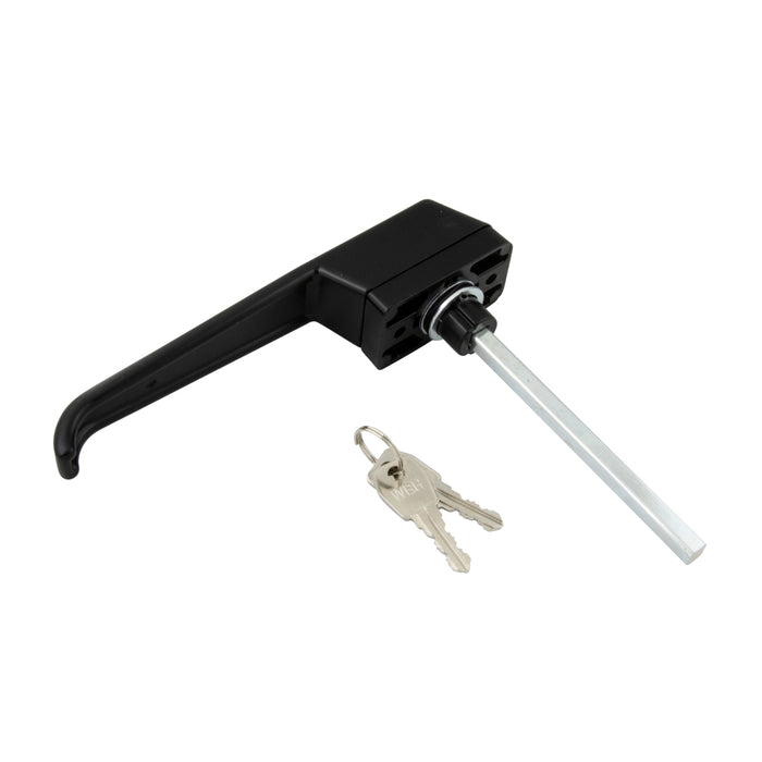 Locking Handle 90 Degree Right Hand Rotation "Ft" Series Key 7.25" Handle LGTH x 1.75" C. to C. Die Cast, Black Finish by Spaenaur Inc.