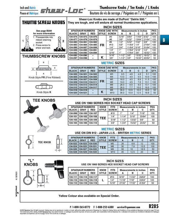Shear-Loc Tee Knob, Metric M8 Dupont Delrin 500 Black