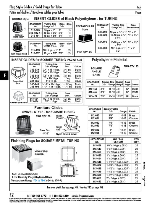 Swivel Glide for Inside Square Tube for 1" OD Square Tube #16-18 Gauge Plastic & Steel, Chrome Finish